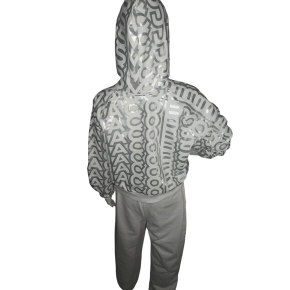 Marc Jacobs Women's Monogram Cropped Hoodie and Pants 2 PC Set Silver White Size - Picture 5 of 16